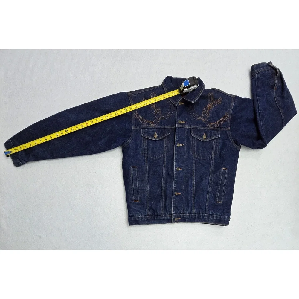 Black Blue Original Style Mens Denim Sherpa Lined Horse Jacket Dark Wash Medium
